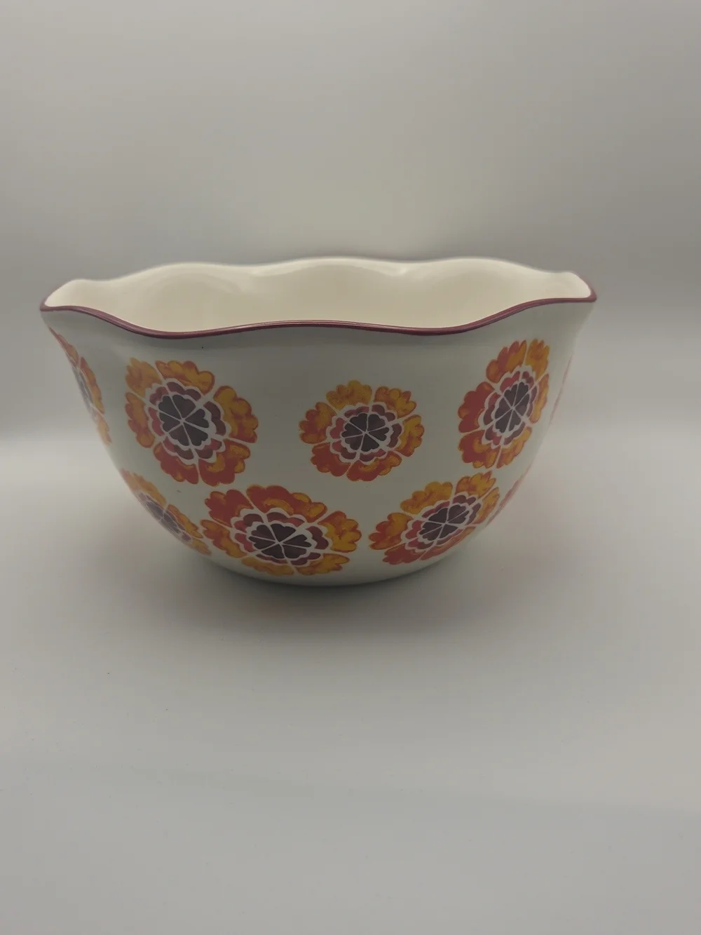 Pioneer Woman 7.5 Inch Mixing Bowl Floral Ceramic Bowl in Cream and Orange